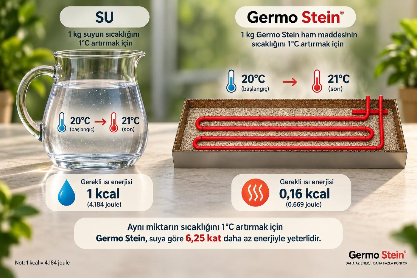 Germo Stein hammaddesinin öz ısı hesap karşılaştırması